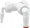 A white plastic plumbing fitting with hose barbs and a red cap on one of the outlets, isolated on a white background. Produktbild-Vorschau