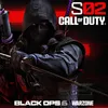 A character from Call of Duty: Black Ops 6 and Warzone is depicted in a dark, action-oriented pose, holding a sword and a weapon. The background is a mix of black and red, with prominent game title text. Produktbild-Vorschau