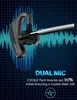 A black Bluetooth headset is shown against a background of blue sound waves and a grid. Produktbild-Vorschau