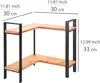 A corner shelf unit with dimensions indicated by text overlays. Produktbild-Vorschau