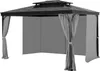 A gray gazebo with curtains, shown from the front. Produktbild-Vorschau