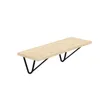 A wooden shelf with black metal supports, isolated on a white background. Produktbild-Vorschau