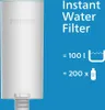 A white water filter cartridge is shown next to text and icons indicating its capacity. Anteprima dell’immagine prodotto
