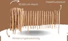 A wooden fence with text labels indicating its features and name. Produktbild-Vorschau