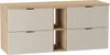 A front view of a wall-mounted vanity cabinet with fluted doors and gold handles. Podgląd zdjęcia produktu