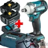 A collage of a Makita impact wrench, batteries, charger, and case. Produktbild-Vorschau