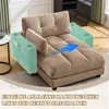 A khaki-colored sofa is shown in a living room setting, with highlighted features indicating its versatility. Produktbild-Vorschau