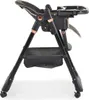 A side view of a black high chair with rose gold accents, shown against a white background. Produktbild-Vorschau