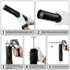 A series of five instructional images showing how to use a grease gun. Produktbild-Vorschau