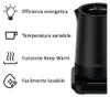 A black electric kettle is shown next to a list of its features with icons. Podgląd zdjęcia produktu