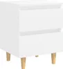 A white bedside table with two drawers and wooden legs, shown from a three-quarter angle against a white background. Náhled obrázku produktu
