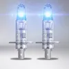 Two automotive headlight bulbs with blue light emitting from the top. Produktbild-Vorschau