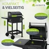 A diagram showing a black charcoal grill with dimensions and features highlighted. Náhľad obrázku produktu