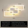 A modern, abstract LED ceiling light fixture with dimensions and specifications displayed. Produktbild-Vorschau