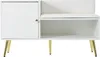 A white shoe cabinet with a cushioned top and gold legs, shown against a white background. Produktbild-Vorschau