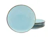 A stack of light blue plates with speckled brown accents and brown rims, isolated on a white background. Produktbild-Vorschau