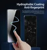 A hand is touching a smartphone screen with a blue swirl graphic, next to a dirty smartphone screen. Produktbild-Vorschau