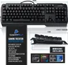 A marketing image showcasing a gaming keyboard with various features highlighted through text and diagrams. Produktbild-Vorschau