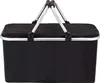 A black picnic basket with silver handles is shown against a white background. Produktbild-Vorschau