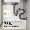 Diagram illustrating the space-saving benefits of a specific sink drain system. Podgląd zdjęcia produktu