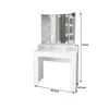 A white vanity table with a tri-fold mirror and LED lights, shown against a white background with dimensions indicated. Náhled obrázku produktu