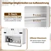 A collage of images showcasing the storage features of a white cabinet. Produktbild-Vorschau