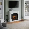 A living room scene featuring a fireplace with an electric fire, a television mounted above it, and bookshelves on either side. Produktbild-Vorschau