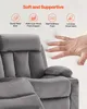 A hand is shown pressing into the soft fabric of a gray recliner chair, highlighting its comfort and support features. Podgląd zdjęcia produktu