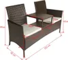 divano da giardino a 2 posti con tavolino in rattan marrone Anteprima dell’immagine prodotto 4