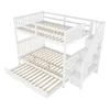 A white bunk bed with a pull-out trundle bed and storage stairs, shown from a diagonal angle against a white background. Voir les images du produit