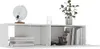 A white wall-mounted TV cabinet with two compartments, one open and one with a door. It is decorated with a globe, books, a laptop, and a potted plant. Náhľad obrázku produktu