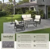 An outdoor patio scene with a garden furniture set and a large cantilever umbrella. Produktbild-Vorschau