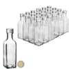 A collection of small, clear glass bottles with silver screw-on caps, arranged in rows on a white background. One bottle is in the foreground, and a coin is placed next to it. Produktbild-Vorschau