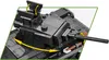 A close-up view of a black toy tank model, highlighting its movable parts with yellow arrows. Náhľad obrázku produktu