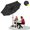 Two women sitting at a table under a large black umbrella with LED lights. Produktbild-Vorschau