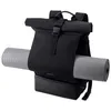 A black roll-top backpack with a yoga mat attached to the front. Anteprima dell’immagine prodotto