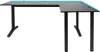A black L-shaped gaming desk with blue LED lighting along the top edge, shown from a slightly elevated side angle against a white background. Náhled obrázku produktu