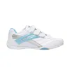A single white and light blue sneaker with velcro straps is shown against a white background. Produktbild-Vorschau
