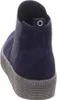 A single blue suede boot with a thick gray sole. Voir les images du produit