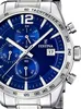 A close-up shot of a blue Festina chronograph watch with a silver metal band. Produktbild-Vorschau