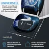 A toilet seat with a decorative design, showing dimensions and features. Produktbild-Vorschau