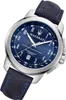 A close-up, angled shot of a Maserati watch with a blue dial and a navy blue leather strap. Produktbild-Vorschau