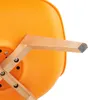 Close-up view of the underside of an orange chair, showing the wooden legs and attachment points. Voir les images du produit