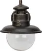 A rustic outdoor wall lamp with a black and gold brushed finish and a clear glass globe. Produktbild-Vorschau