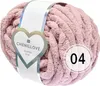 A ball of pink chenille yarn with a label. Produktbild-Vorschau