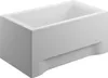 A white bathtub with a white acrylic apron and feet, shown from a diagonal front-left angle against a white background. Produktbild-Vorschau