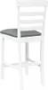 A white bar stool with a gray cushion is shown from the back. Náhled obrázku produktu