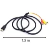 A black HDMI to RCA cable is coiled on a white background. A measurement of 1.5m is indicated below the cable. Voir les images du produit