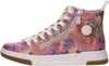 Side view of a single high-top sneaker with a floral print. Voir les images du produit