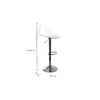 A transparent bar stool with a silver base and adjustable height mechanism, shown with measurement indicators. Produktbild-Vorschau